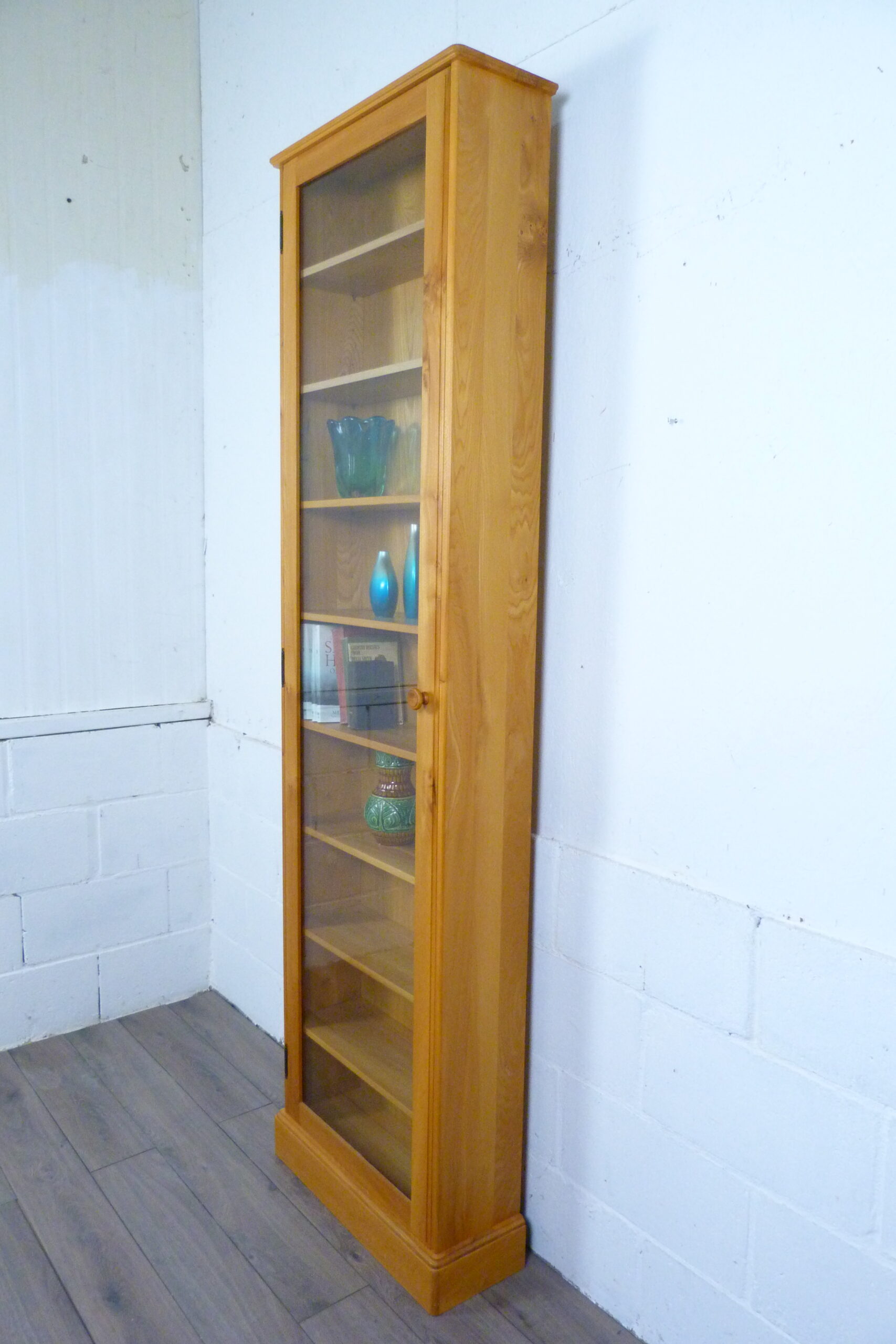 Tall Elm Mid-Century Glazed Display Bookcase