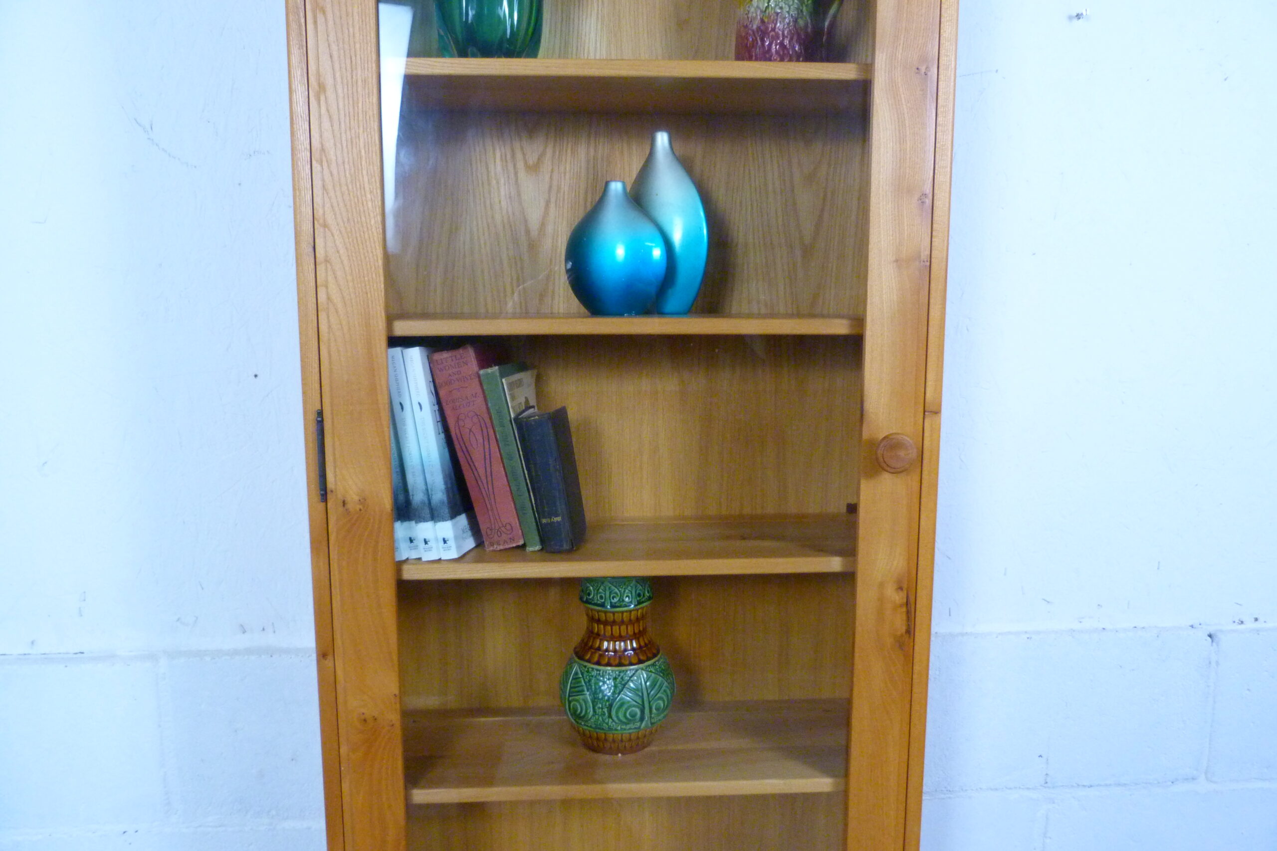 Tall Elm Mid-Century Glazed Display Bookcase