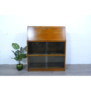 Small Oak Glazed Bookcase & Writing Desk