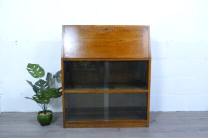 Small Oak Glazed Bookcase & Writing Desk
