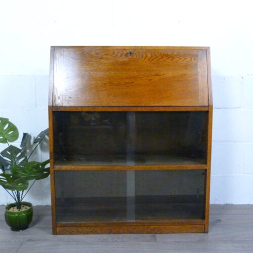 Small Oak Glazed Bookcase & Writing Desk