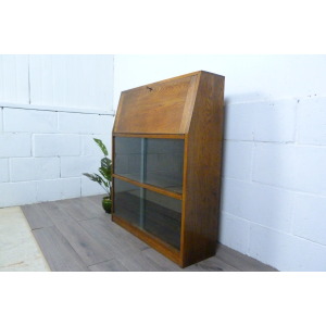 Small Oak Glazed Bookcase & Writing Desk