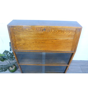 Small Oak Glazed Bookcase & Writing Desk