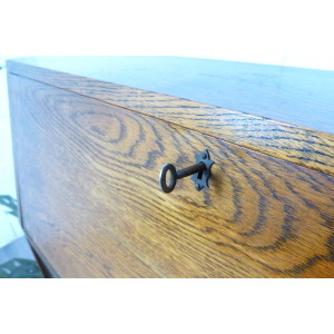 Small Oak Glazed Bookcase & Writing Desk