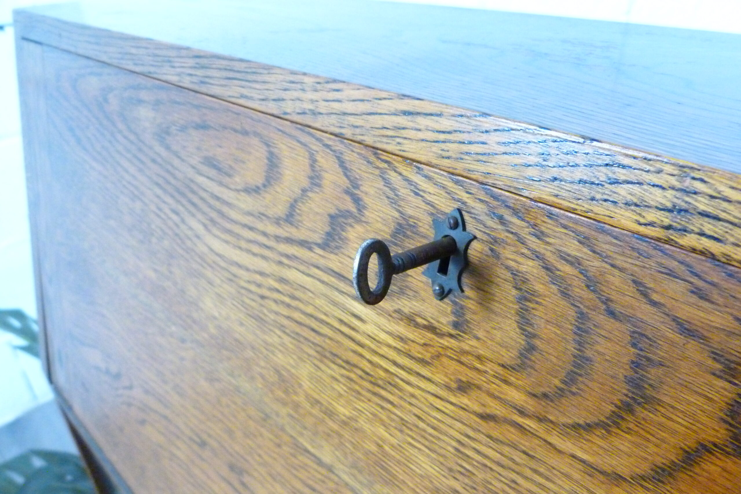 Small Oak Glazed Bookcase & Writing Desk