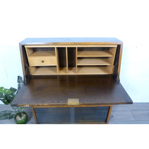 Small Oak Glazed Bookcase & Writing Desk