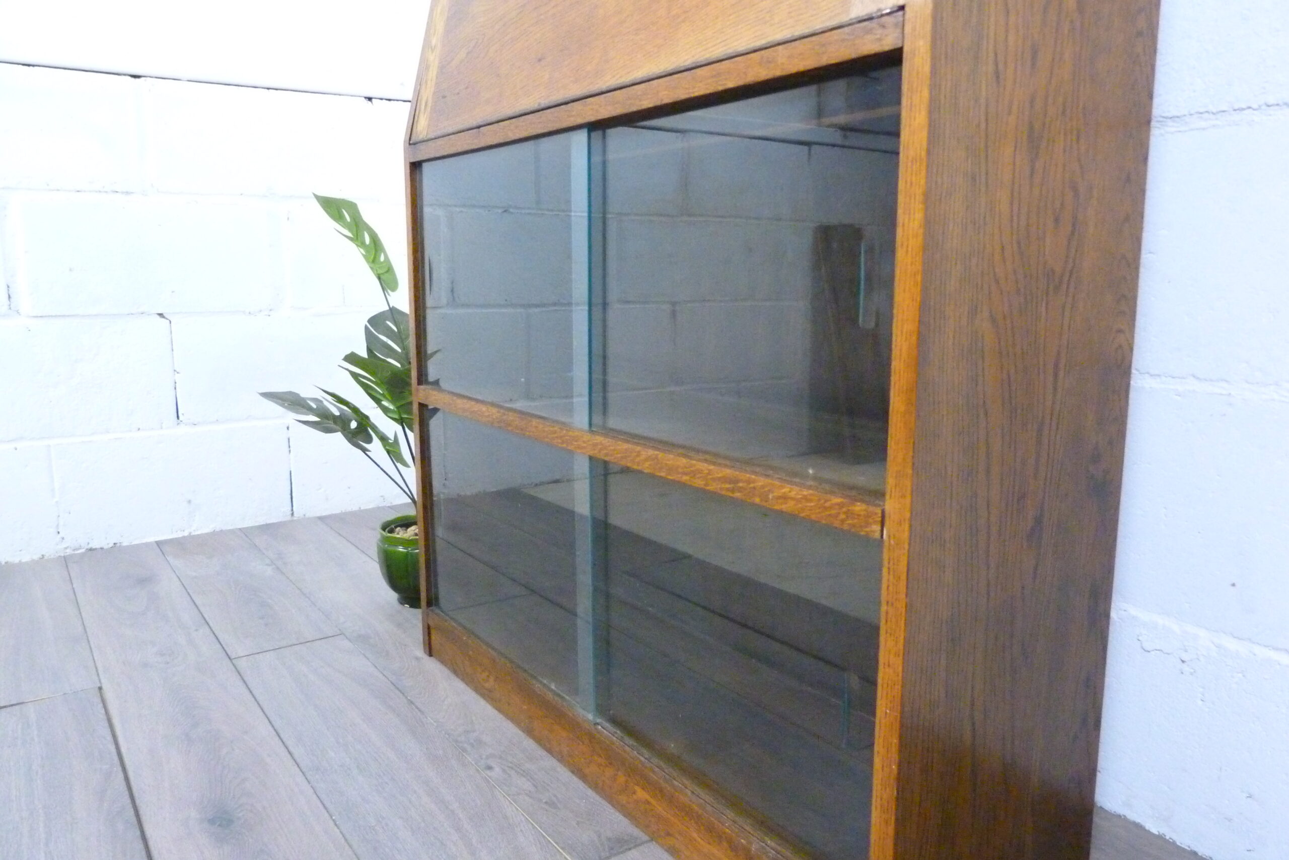 Small Oak Glazed Bookcase & Writing Desk