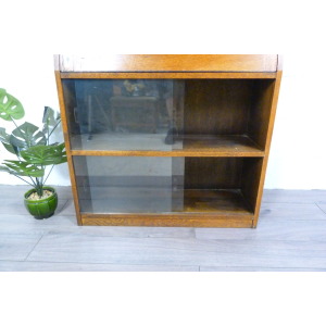 Small Oak Glazed Bookcase & Writing Desk