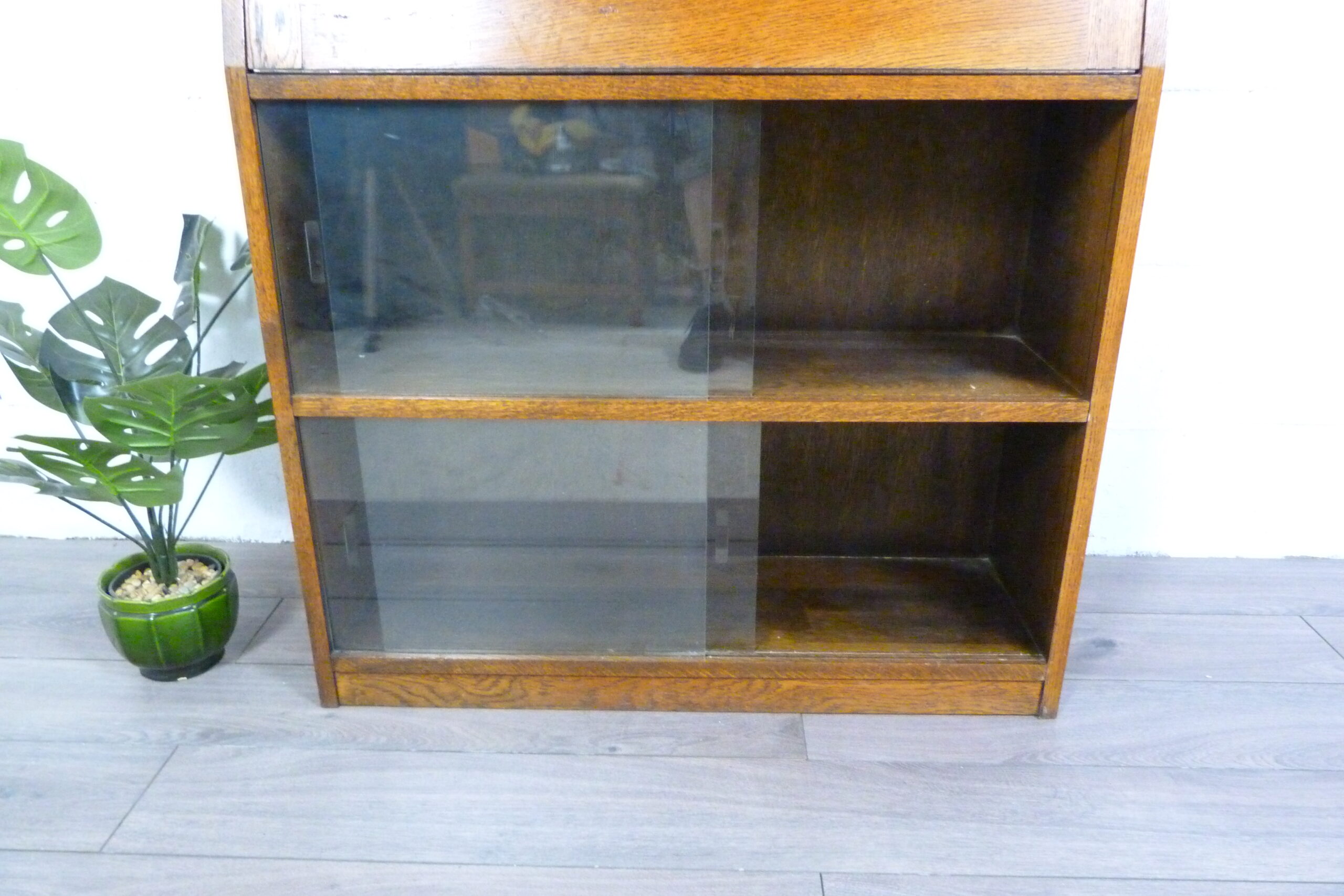 Small Oak Glazed Bookcase & Writing Desk