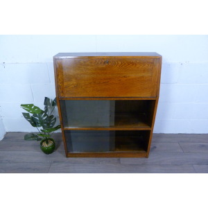 Small Oak Glazed Bookcase & Writing Desk