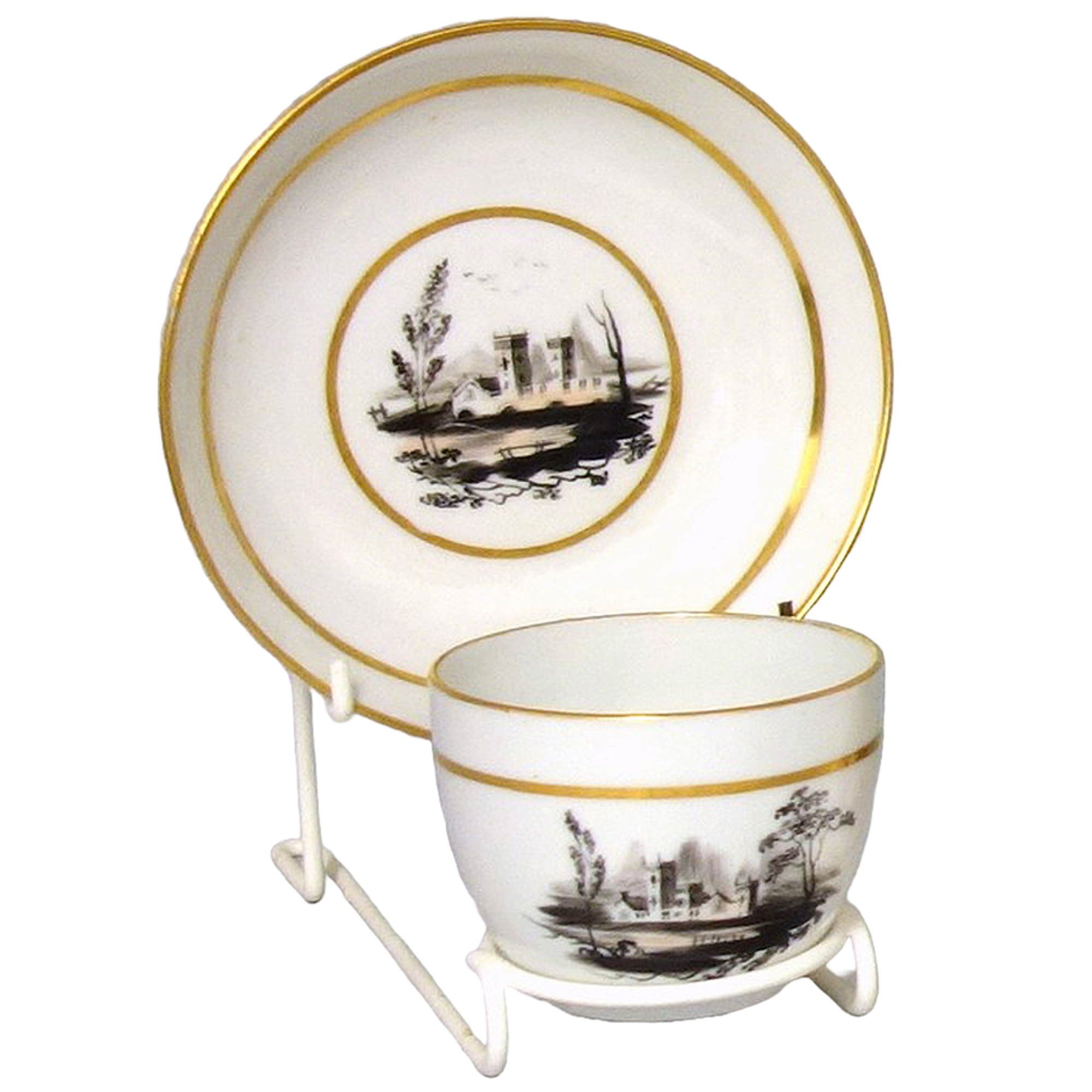 A good, unusual & fine antique Georgian porcelain hand painted Cup & Saucer C.1805