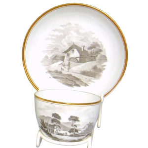 A good & fine antique Georgian Spode porcelain Bat print Cup & Saucer C.1805