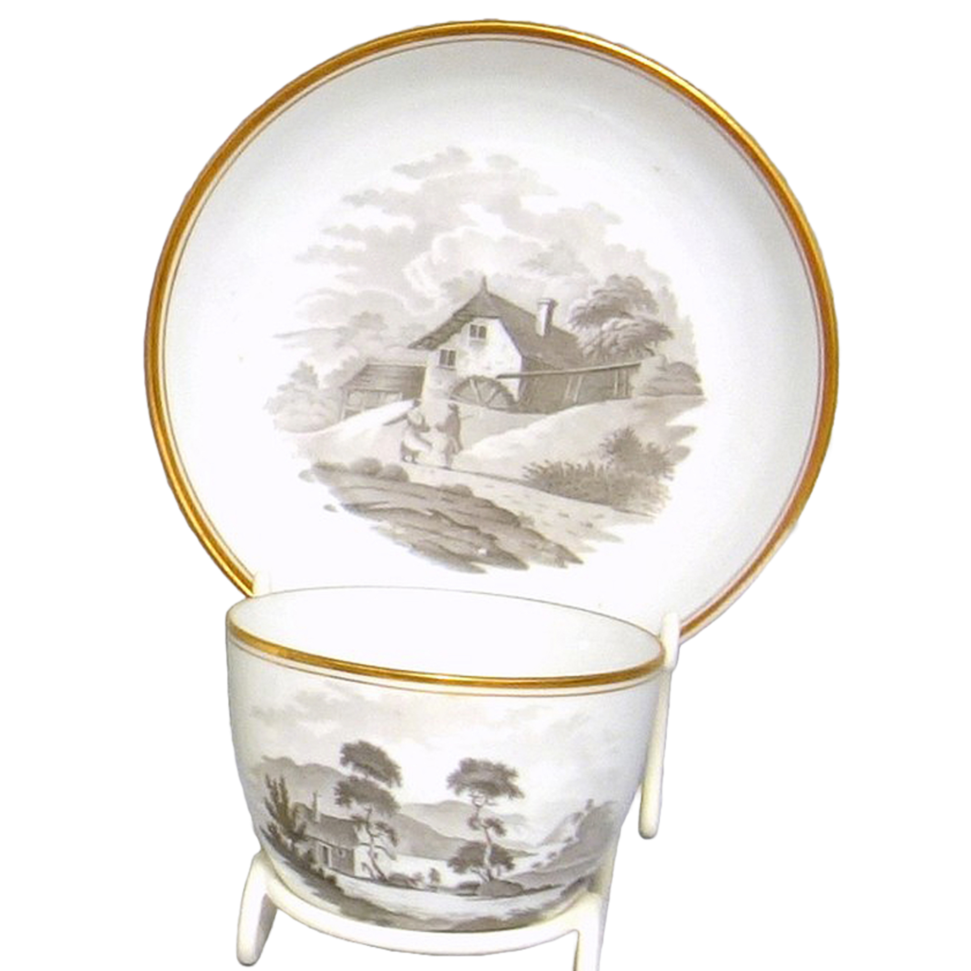 A good & fine antique Georgian Spode porcelain Bat print Cup & Saucer C.1805