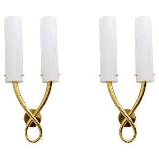 Pair of Large Brass and Murano Glass Sconces in the Style of Gio Ponti