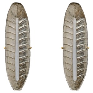 Pair of Modern Murano Glass Silver Leaf Sconces