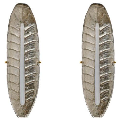 Pair of Modern Murano Glass Silver Leaf Sconces