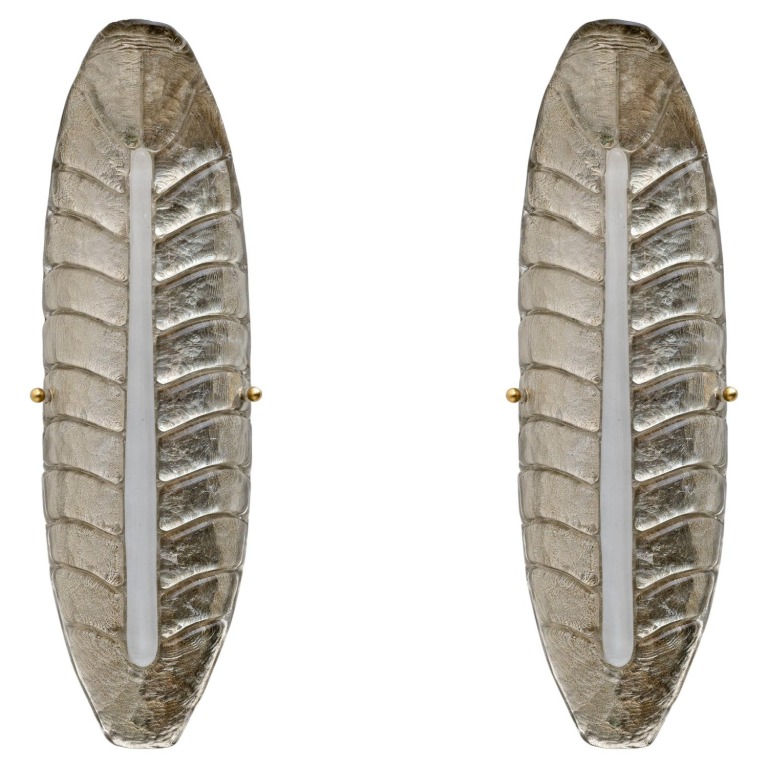 Pair of Modern Murano Glass Silver Leaf Sconces