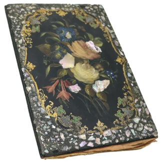 A good antique Papier Mache & Mother of Pearl hand painted Folio Blotter C.19thC