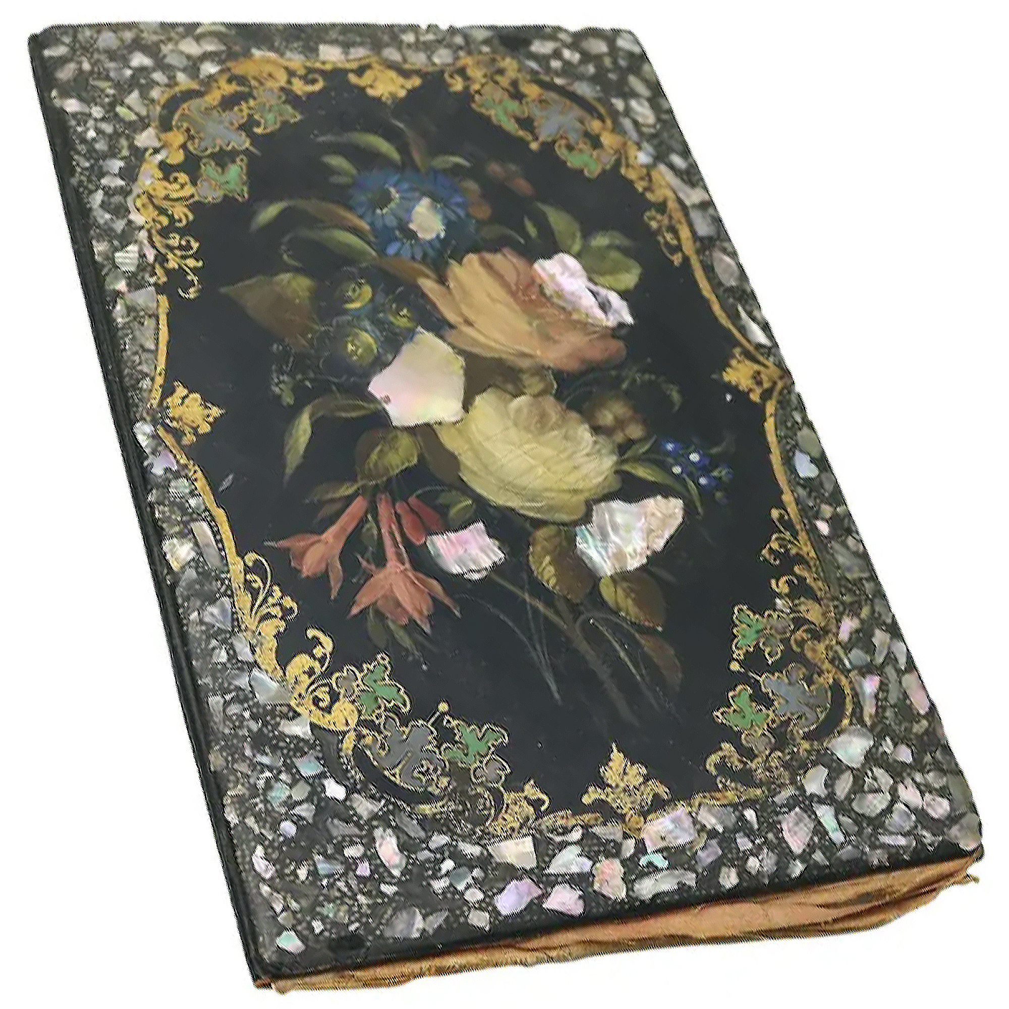 A good antique Papier Mache & Mother of Pearl hand painted Folio Blotter C.19thC