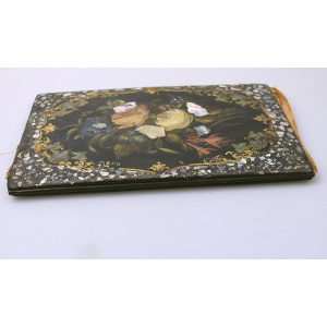 A good antique Papier Mache & Mother of Pearl hand painted Folio Blotter C.19thC
