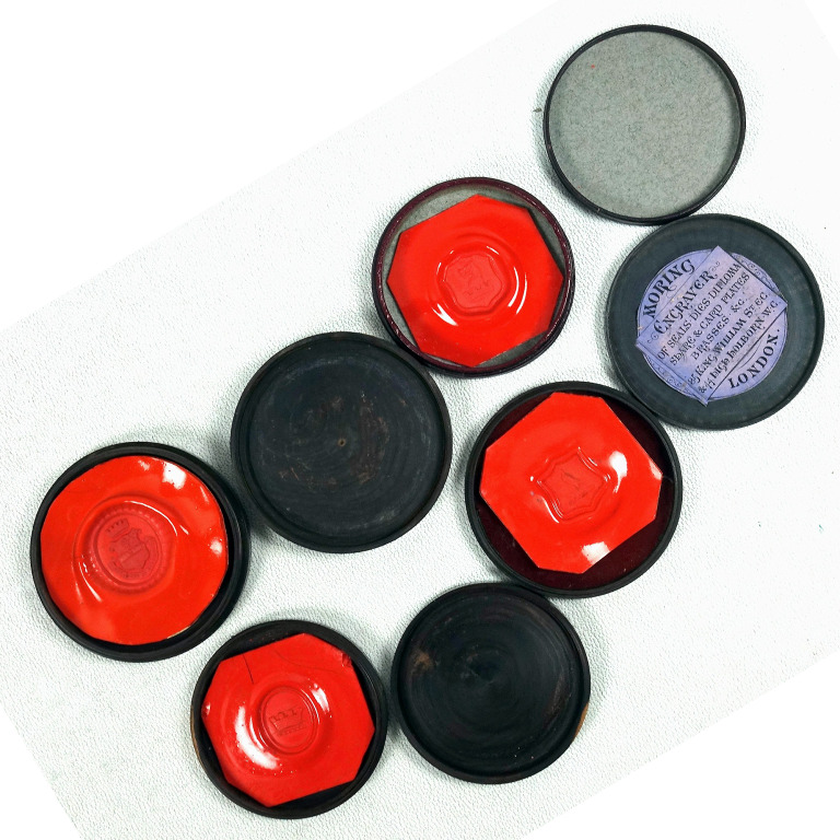 Set 4X antique early Victorian Lignum Vitae cased Wax Seal Impressions C.1840's