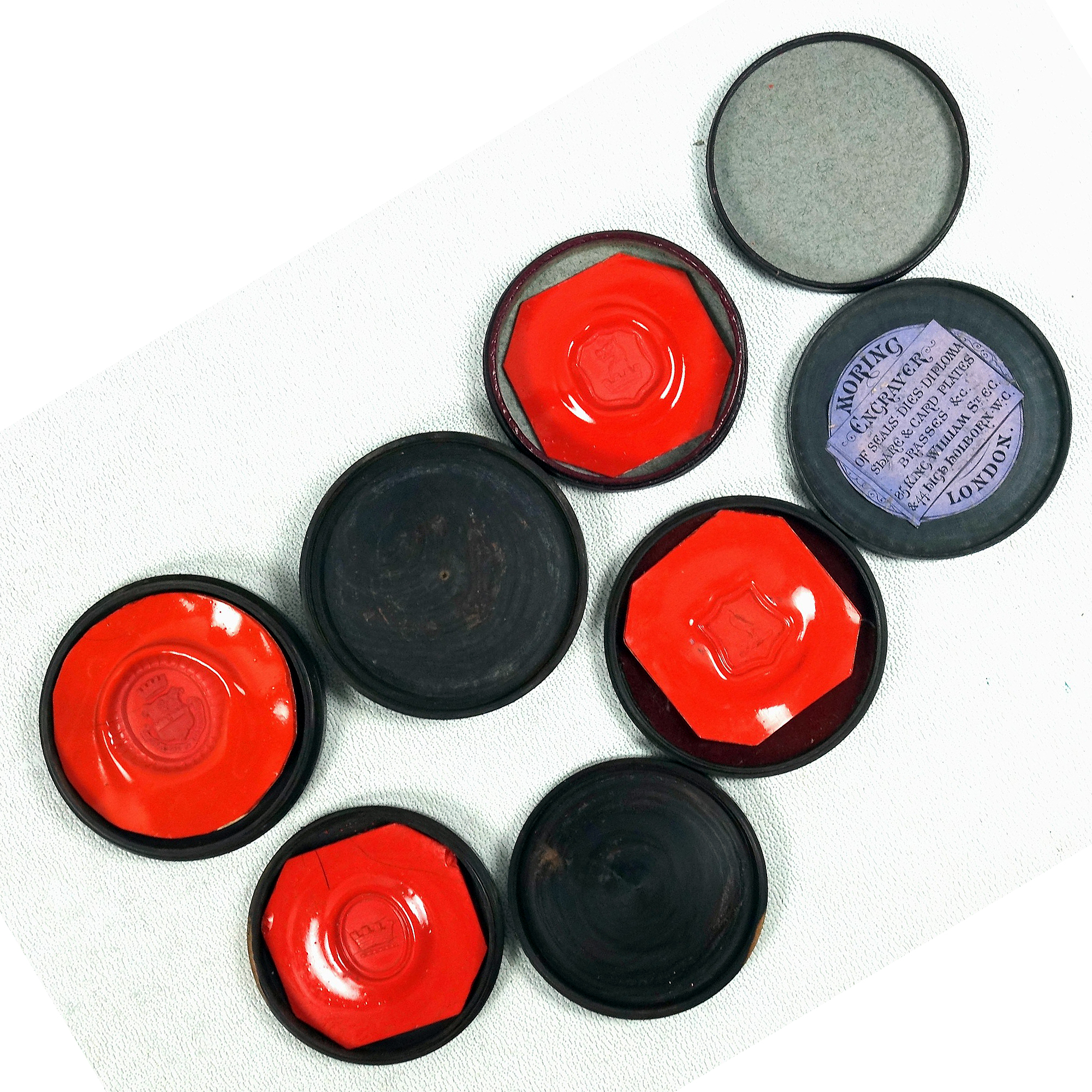 Set 4X antique early Victorian Lignum Vitae cased Wax Seal Impressions C.1840's