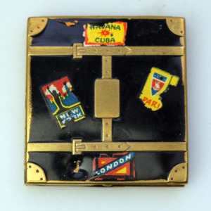 An extremely rare antique novelty suitcase enamel Compact Powder Box C.early 20thC