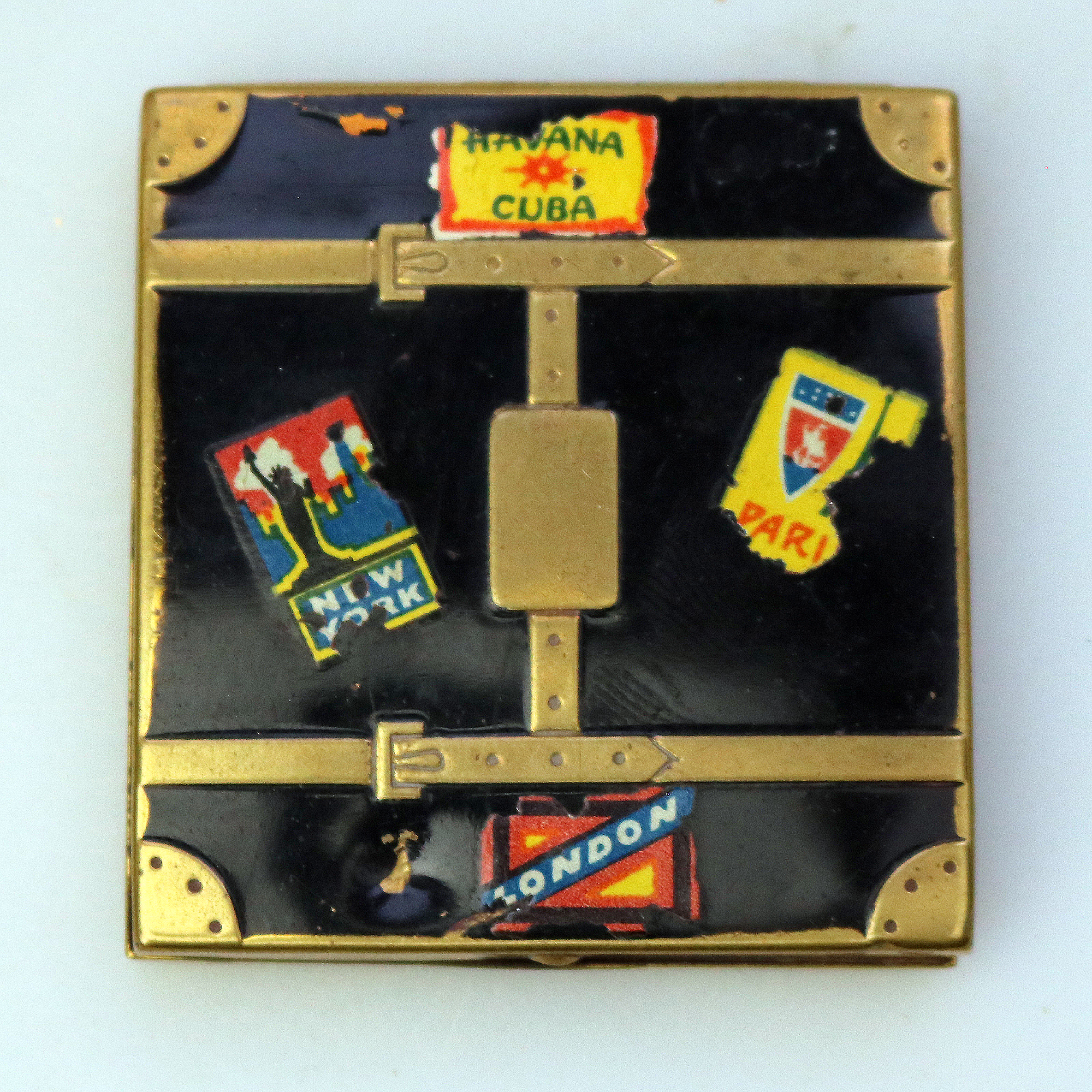 An extremely rare antique novelty suitcase enamel Compact Powder Box C.early 20thC