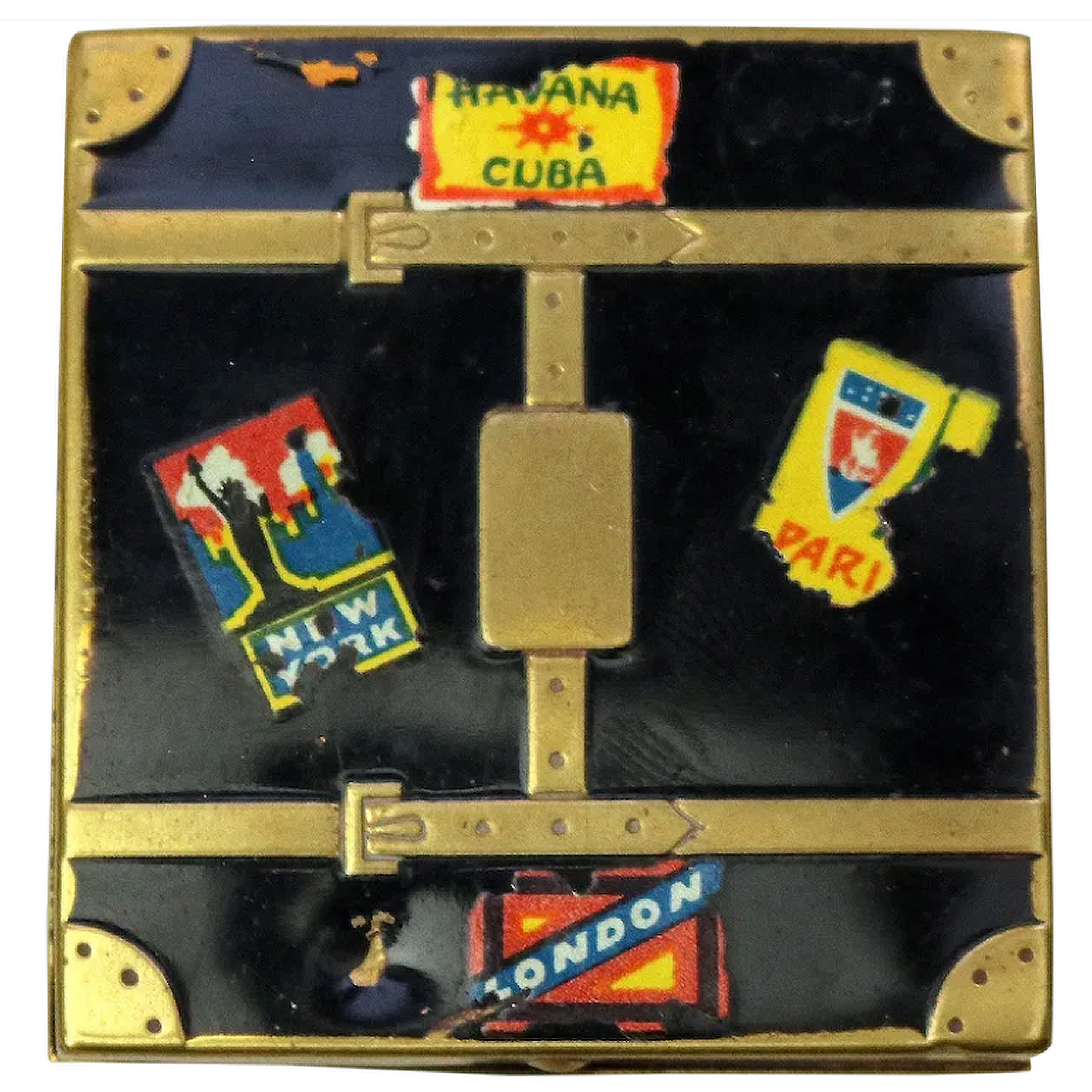 An extremely rare antique novelty suitcase enamel Compact Powder Box C.early 20thC