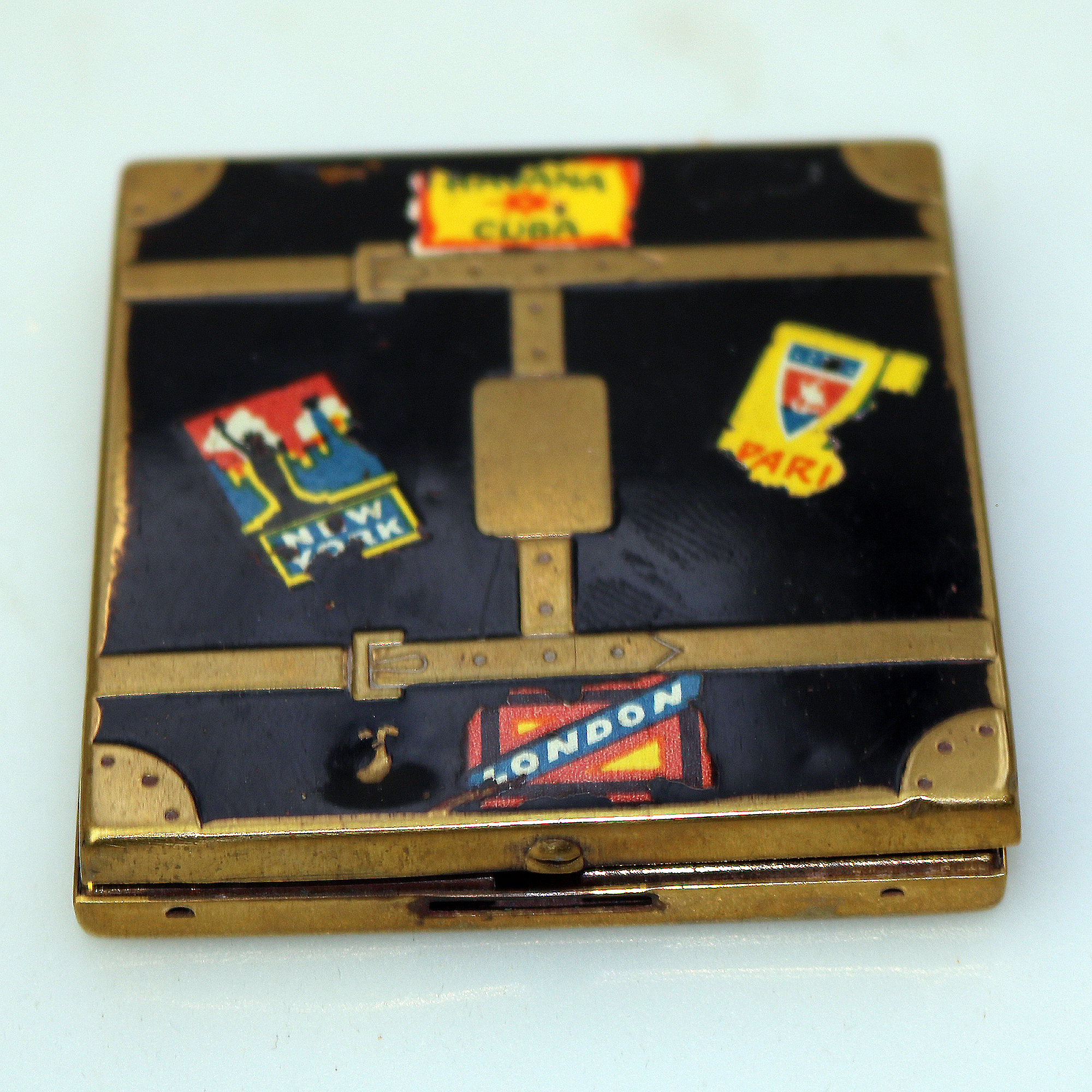 An extremely rare antique novelty suitcase enamel Compact Powder Box C.early 20thC