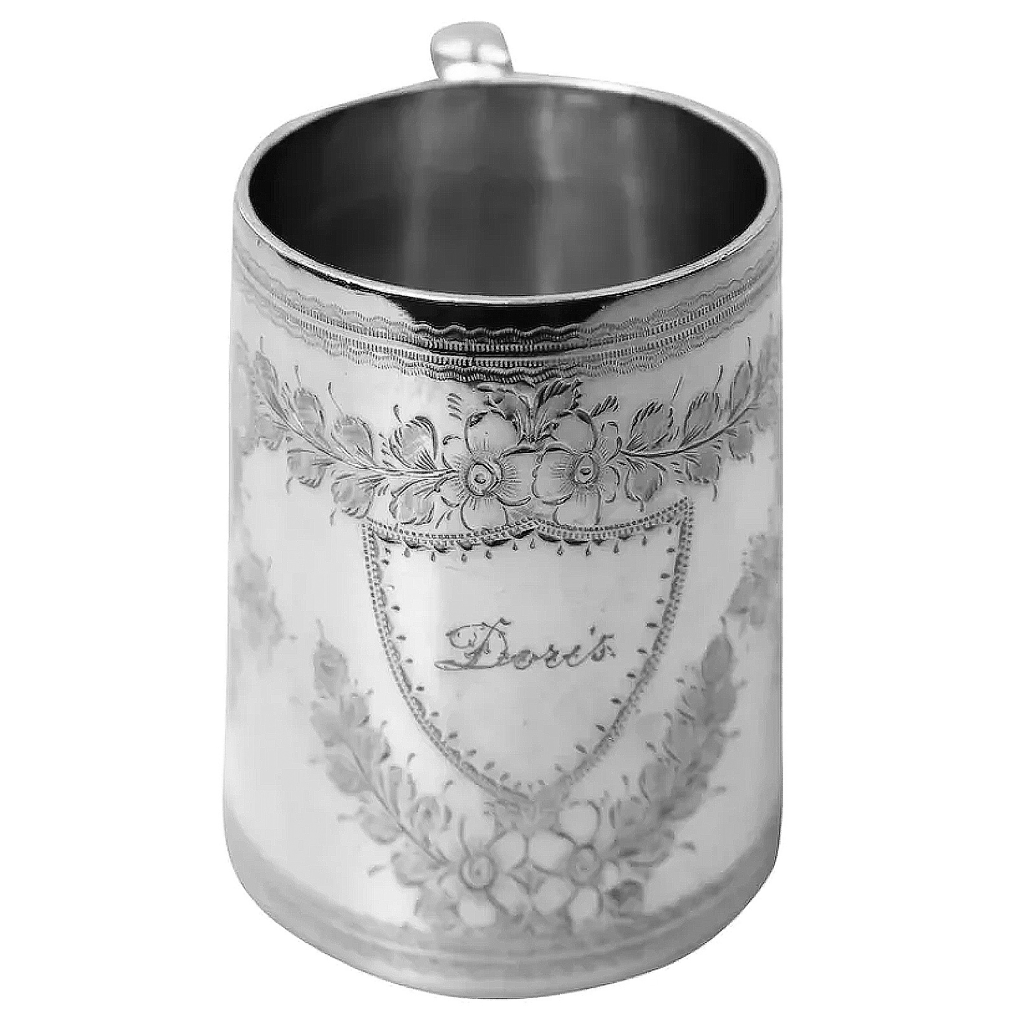 An antique English sterling solid silver engraved Christening Mug 100g C.1896