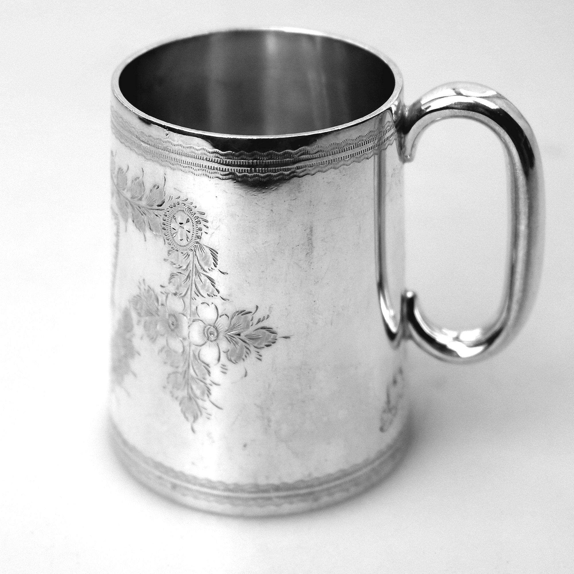 An antique English sterling solid silver engraved Christening Mug 100g C.1896