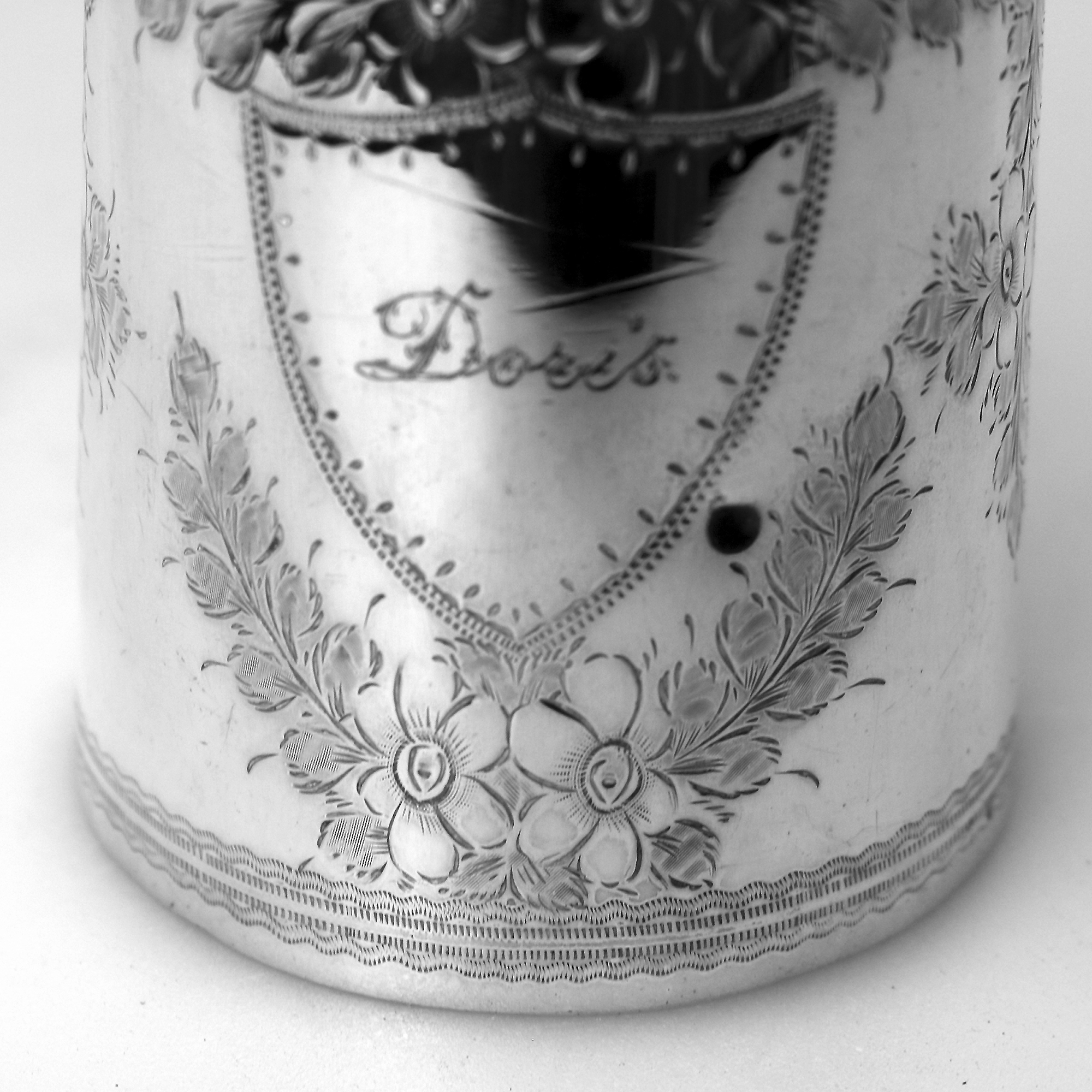 An antique English sterling solid silver engraved Christening Mug 100g C.1896
