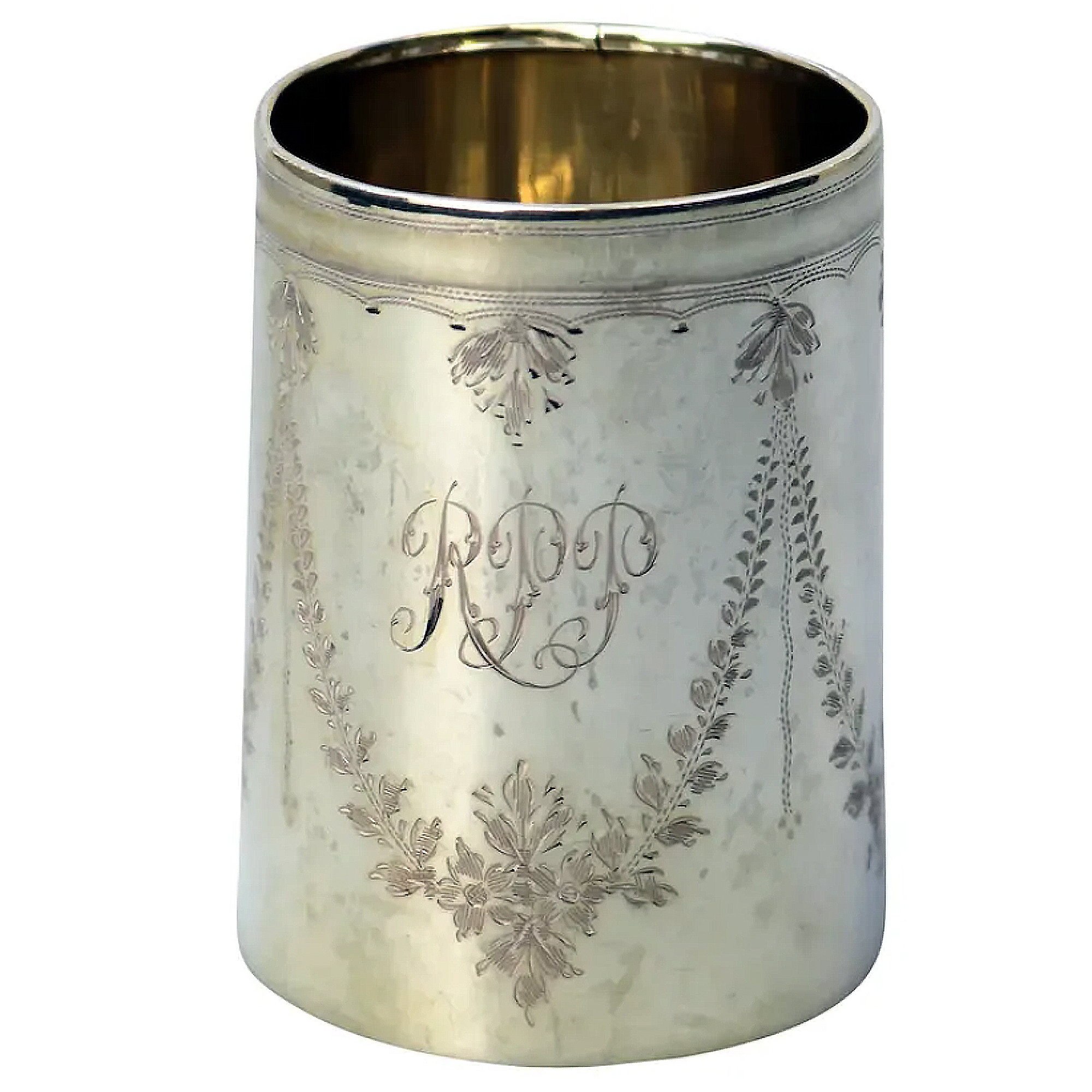 A pretty antique English solid silver engraved Christening Mug 58g C.1921