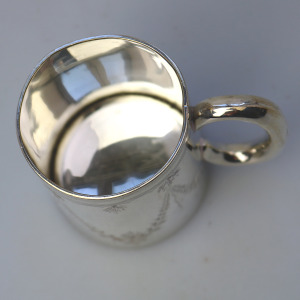A pretty antique English solid silver engraved Christening Mug 58g C.1921