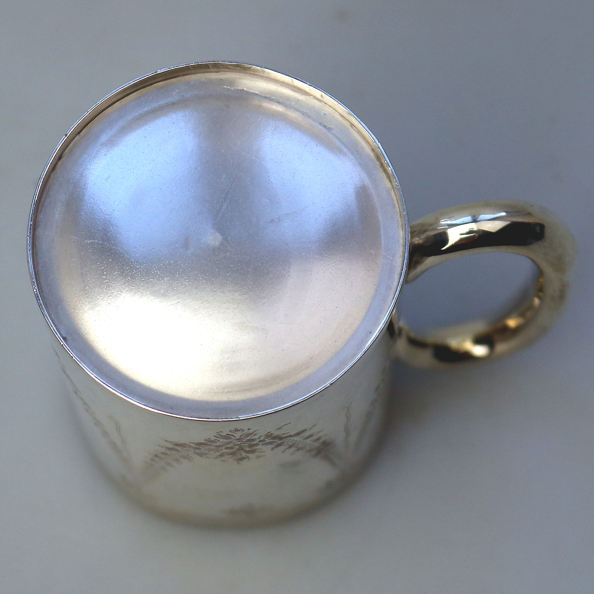 A pretty antique English solid silver engraved Christening Mug 58g C.1921