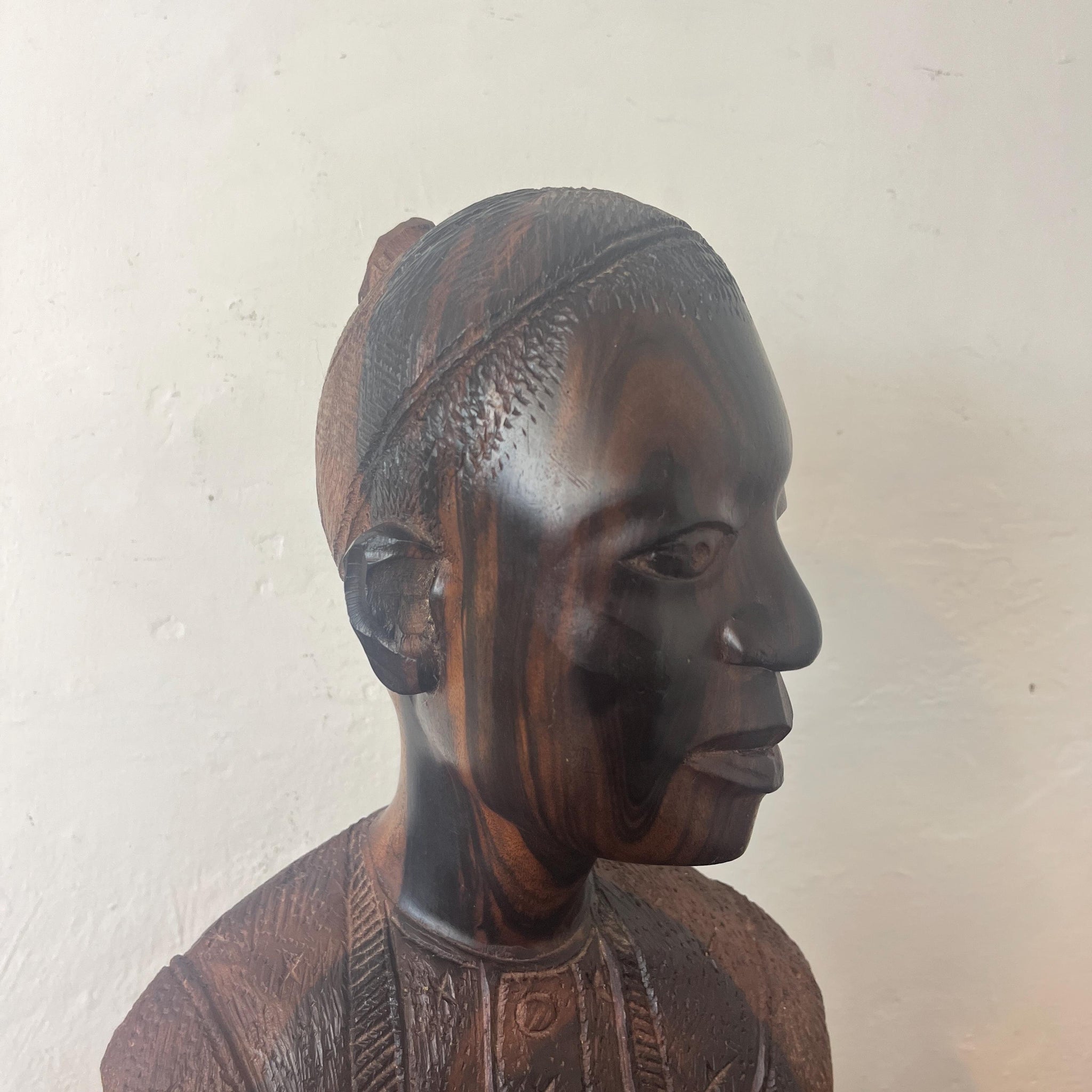 African Vintage Wooden Tribal Man Bust Sculpture