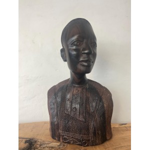 African Vintage Wooden Tribal Man Bust Sculpture