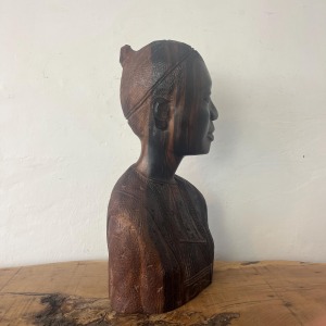 African Vintage Wooden Tribal Man Bust Sculpture