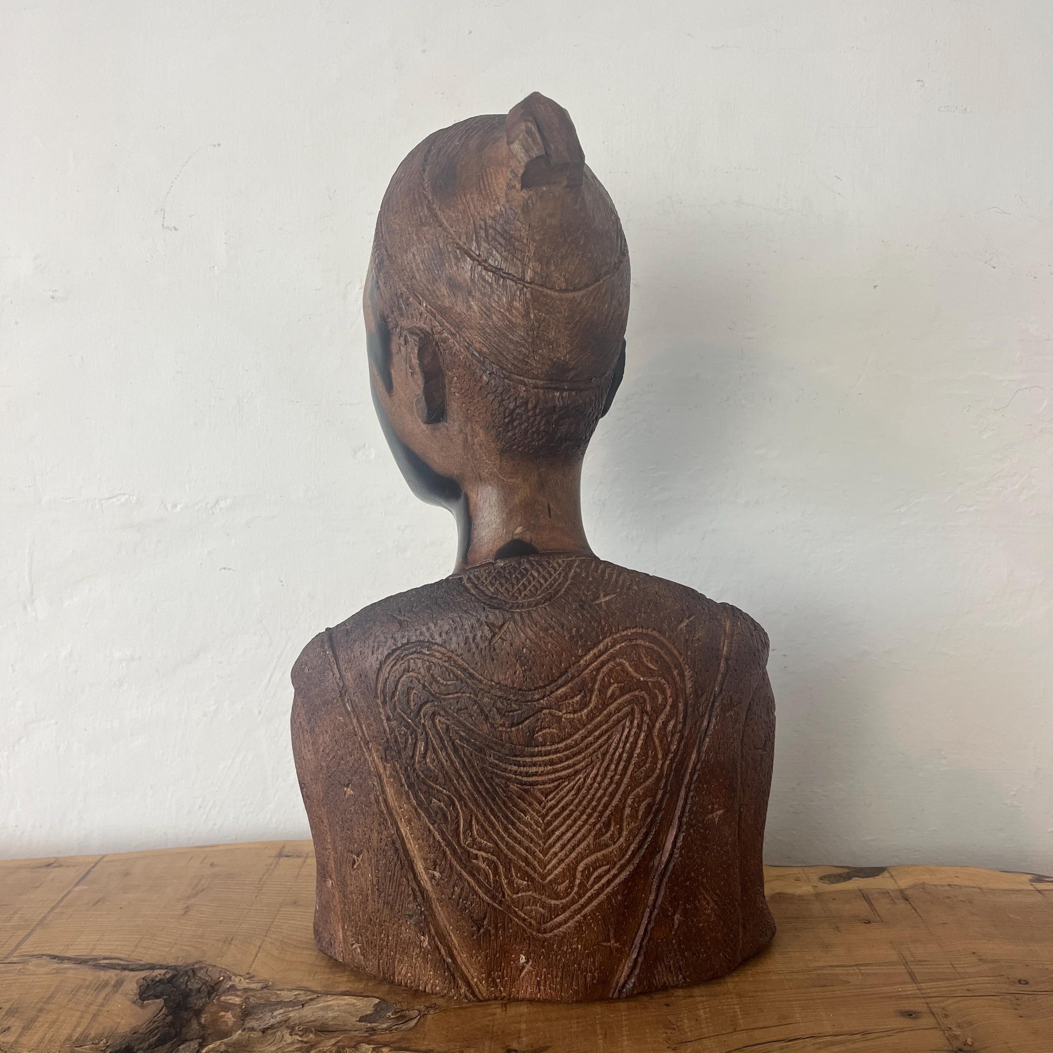 African Vintage Wooden Tribal Man Bust Sculpture