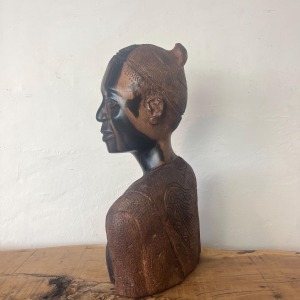 African Vintage Wooden Tribal Man Bust Sculpture
