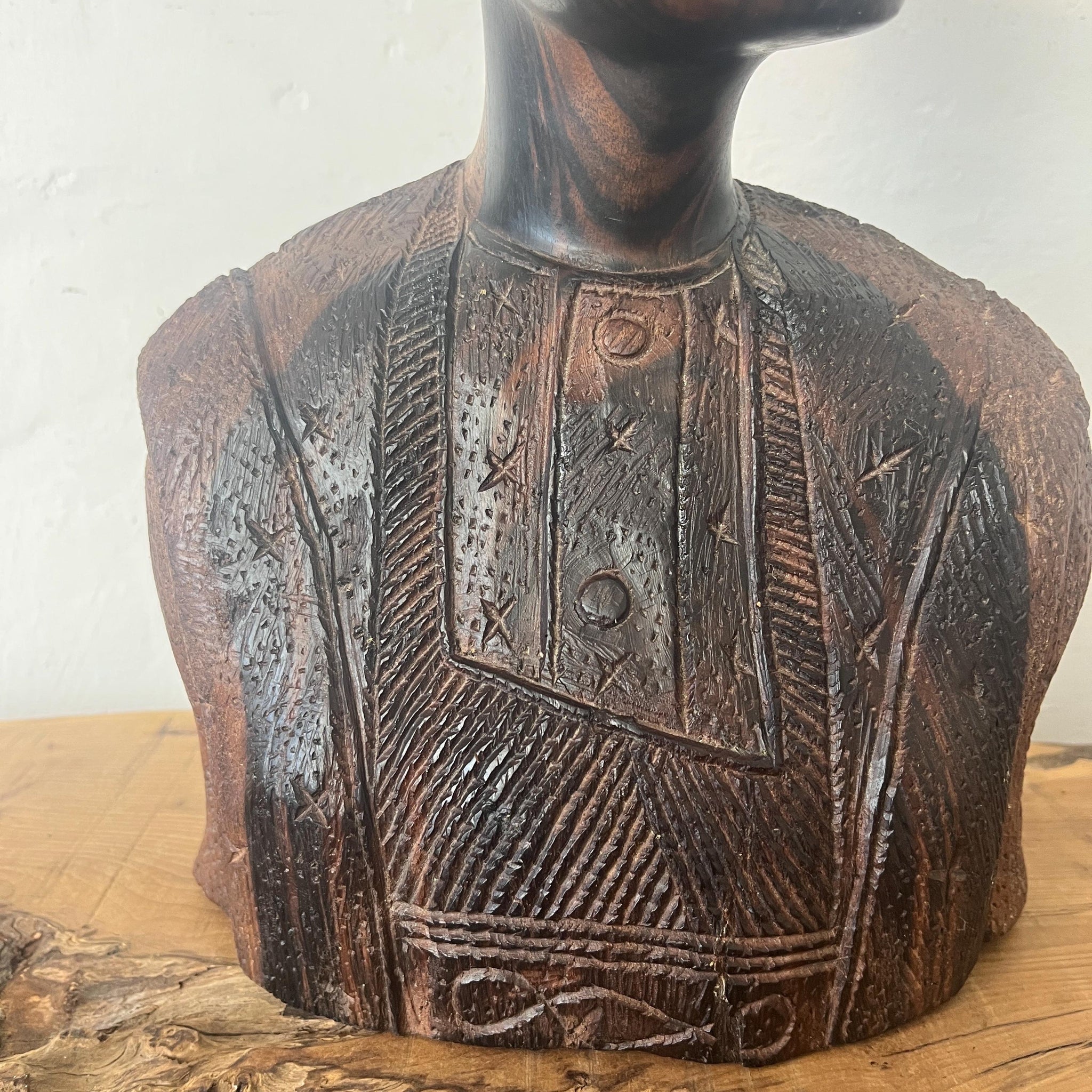 African Vintage Wooden Tribal Man Bust Sculpture