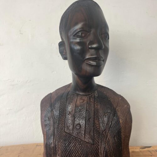 African Vintage Wooden Tribal Man Bust Sculpture