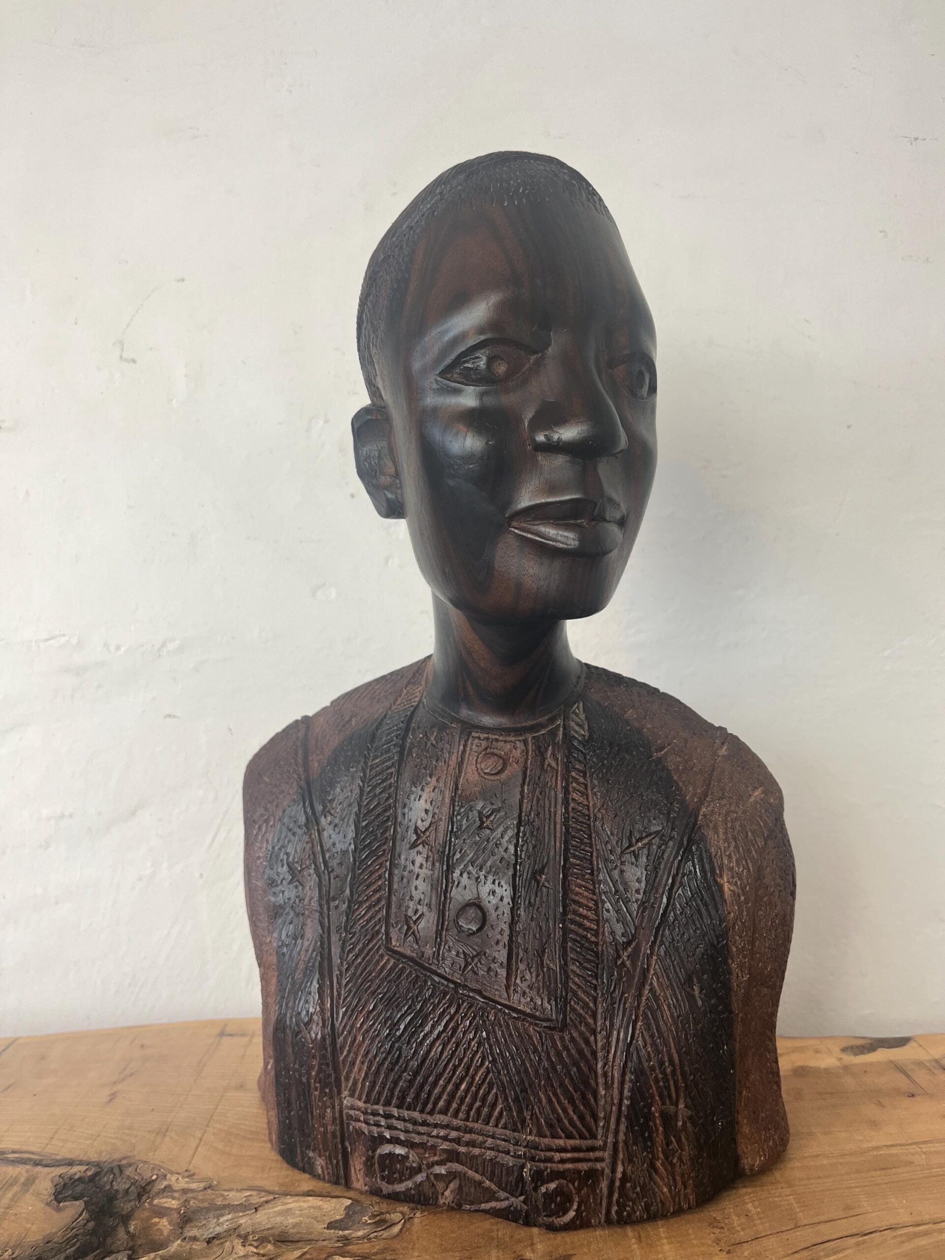African Vintage Wooden Tribal Man Bust Sculpture
