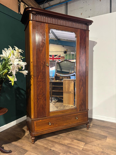 Antique Continental Walnut & Mahogany Wardrobe