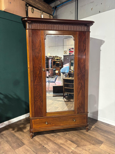 Antique Continental Walnut & Mahogany Wardrobe