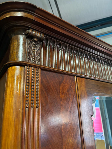 Antique Continental Walnut & Mahogany Wardrobe