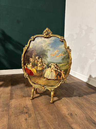 Antique Reproduction Painted Gilt Fire Screen