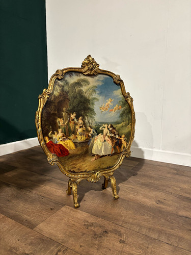Antique Reproduction Painted Gilt Fire Screen