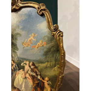Antique Reproduction Painted Gilt Fire Screen